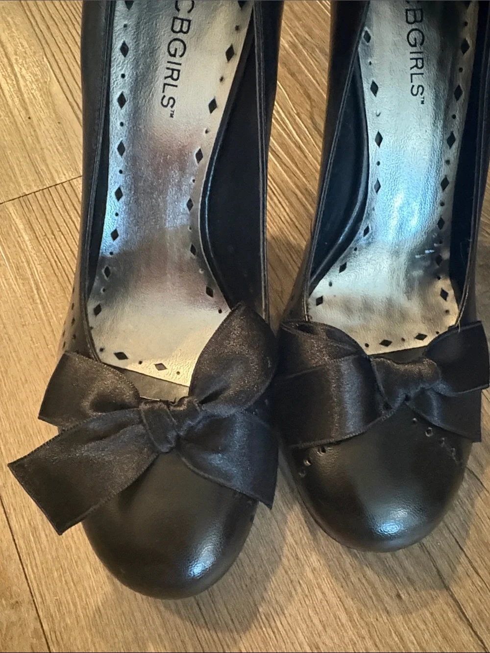 BCBGirls Black Bow Round-Toe Heels